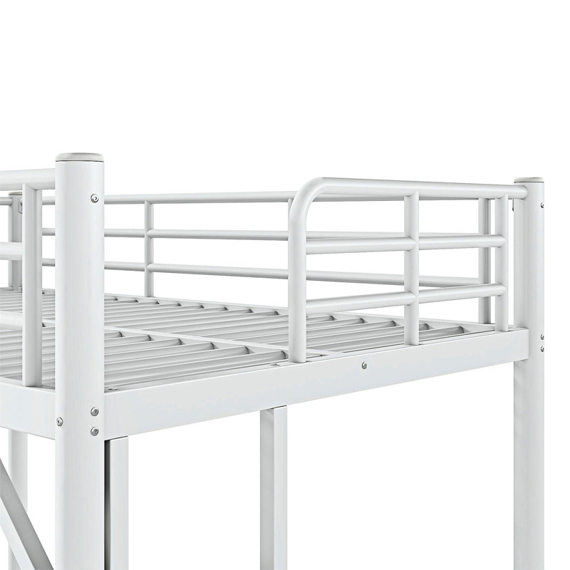 Lit mezzanine avec échelle et garde-corps, Lit simple, Blanc