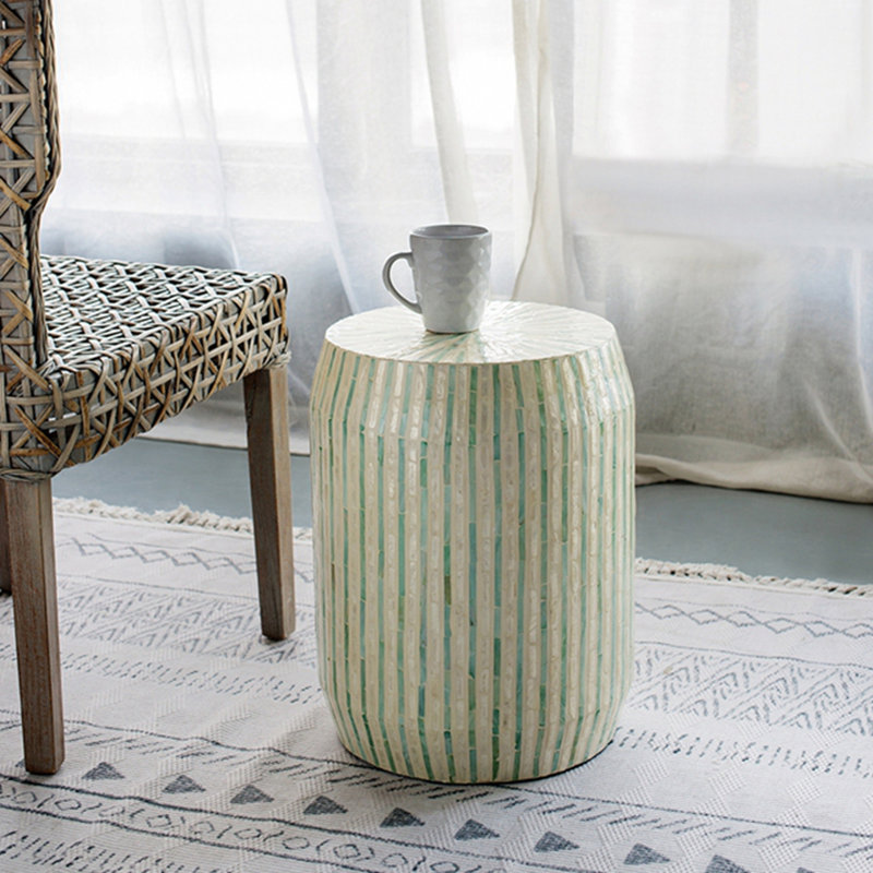 Tabouret d'appoint cylindrique crème et vert