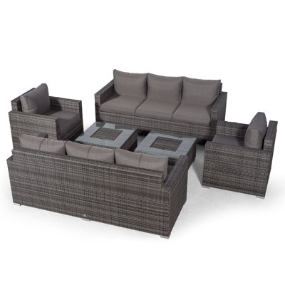 Villatoro Grey Rattan 2 X 3 Seat Sofa + 2 X Armchairs & 2 X Ice Bucket Square Coffee Table, Outdoor Patio Garden Furniture