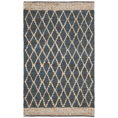 Alejo Natural Fiber Hand Loomed Jute/Cotton Geometric Rug in Dark Blue/Brown