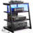 AV Media Stand With Outlets, Media Console With LED Lights, Stereo Racks And Stands With Storage Shelves, Media Audio Tower Cabinet-1925284439