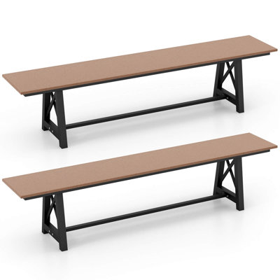 2 Pcs Patio 72 " Extra Long Bench Outdoor Long Chair For 4 Weatherproof Hdpe Seat