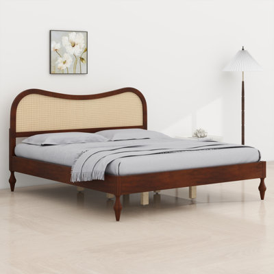 Curved Cane Rattan Headboard Platform Bed