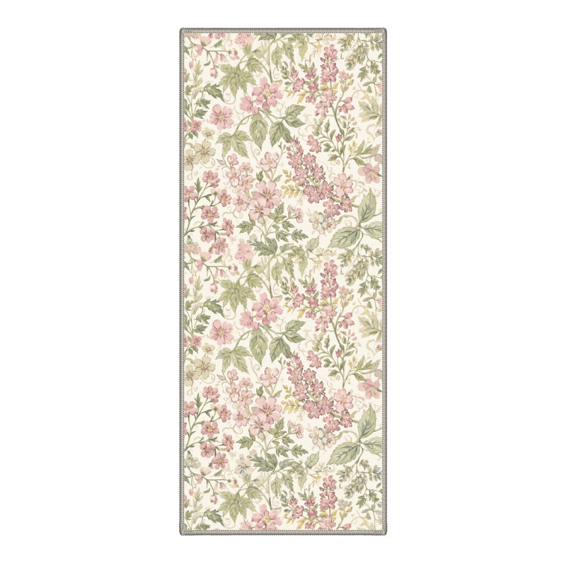  Tapis d'intérieur rose / beige / vert lavable à la machine Aura avec envers antidérapant, Rose cendré / vert