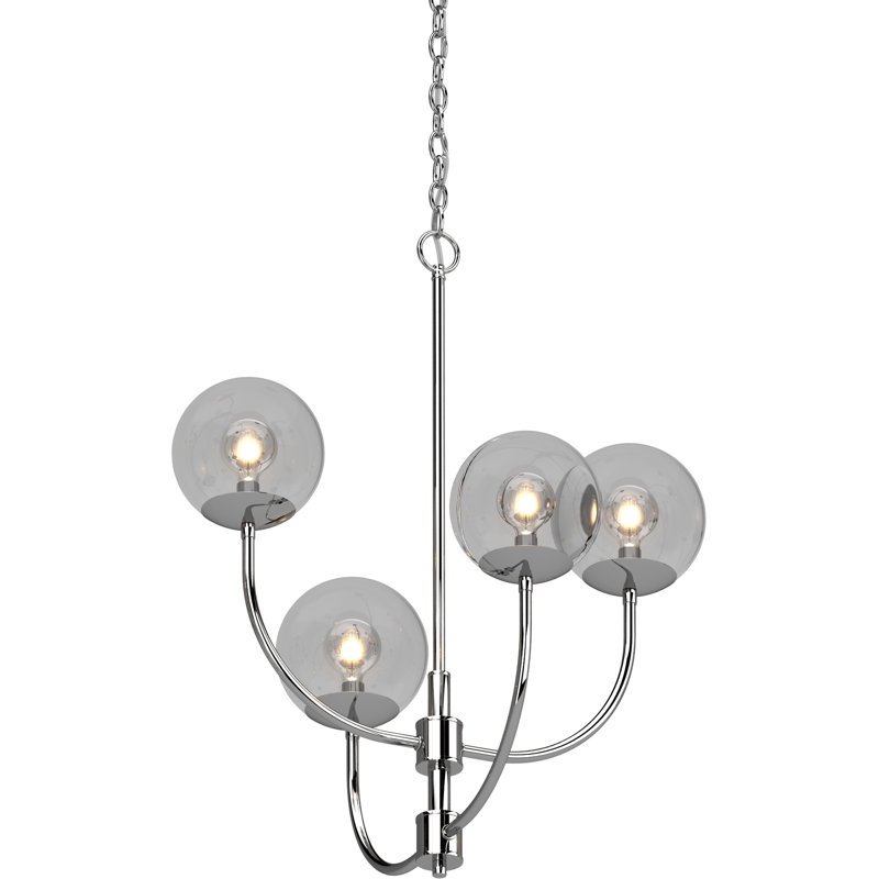Lustre suspendu 4 lumières Aydogan Corrigan Studio® V2054-3 Lawrence avec abat-jour rond en verre transparent