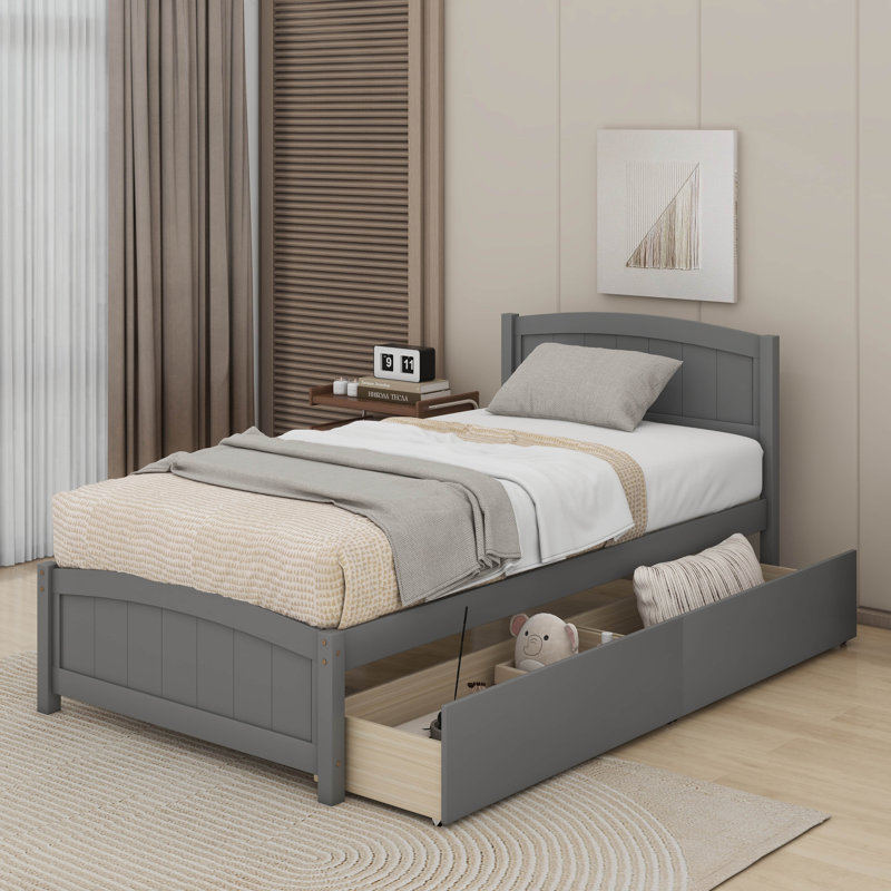Lit plateforme simple avec deux tiroirs, Gris