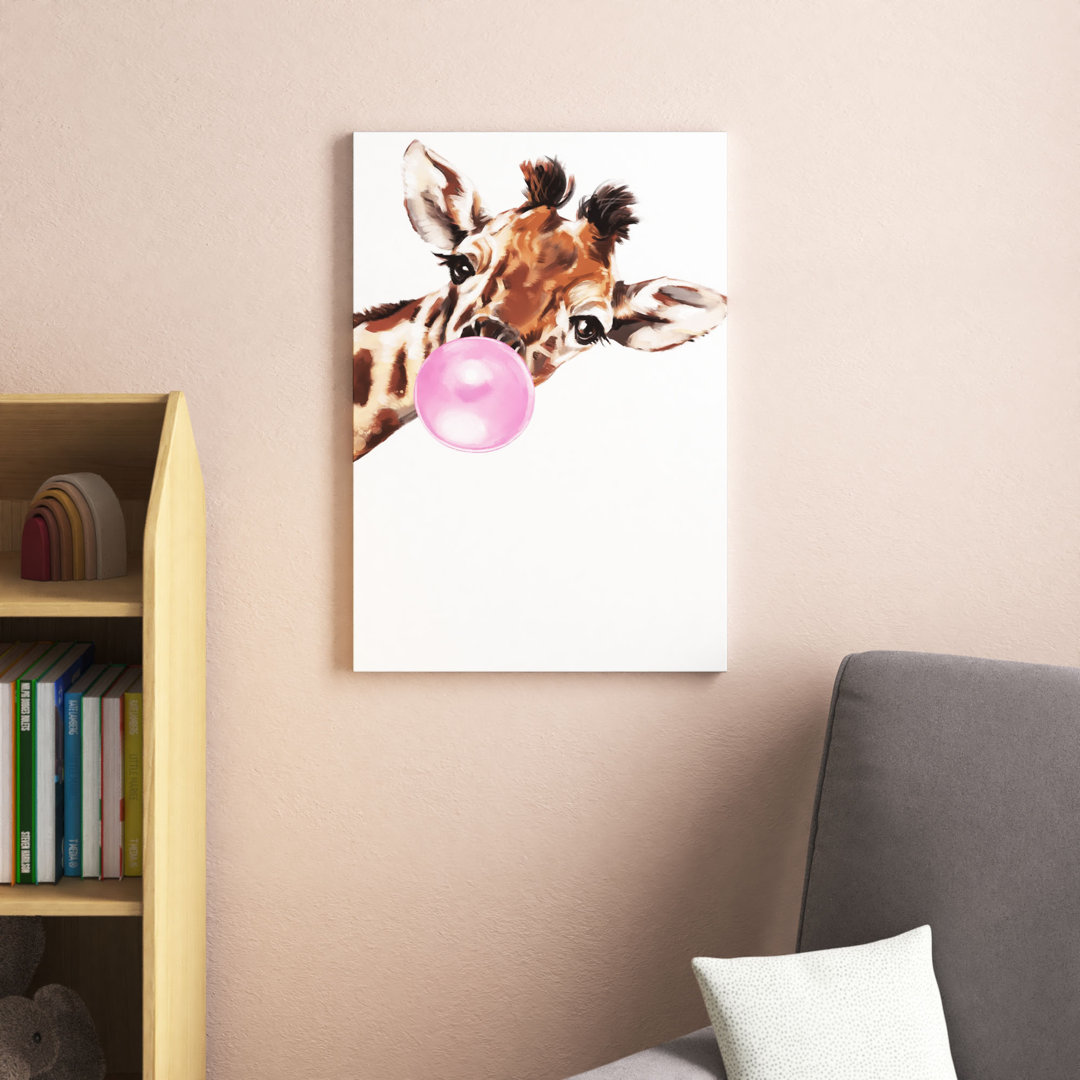 Sneaky Giraffe Blowing Bubble Gum by Big Nose Work - Graphic Art Print on Canvas