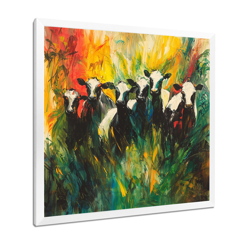 Abstrait vache I - Art mural de vache pour le salon, H 36 po x l 36 po, Reproduction encadrée d'une seule photo, Blanc