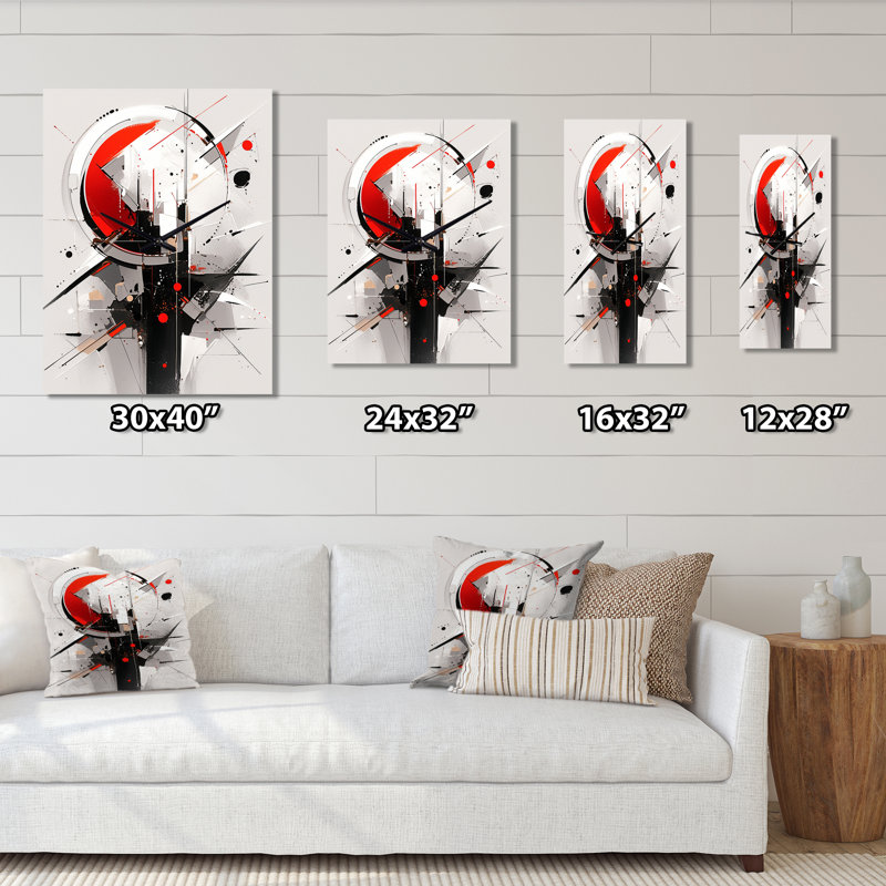 Horloge murale cubiste surdimensionnée rouge et noire, Très grand