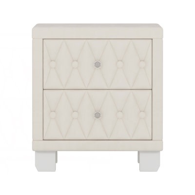Elegant Velvet Nightstand With 2 Drawers And Crystal Handle, Storage Bedside Table With Button-Tufted