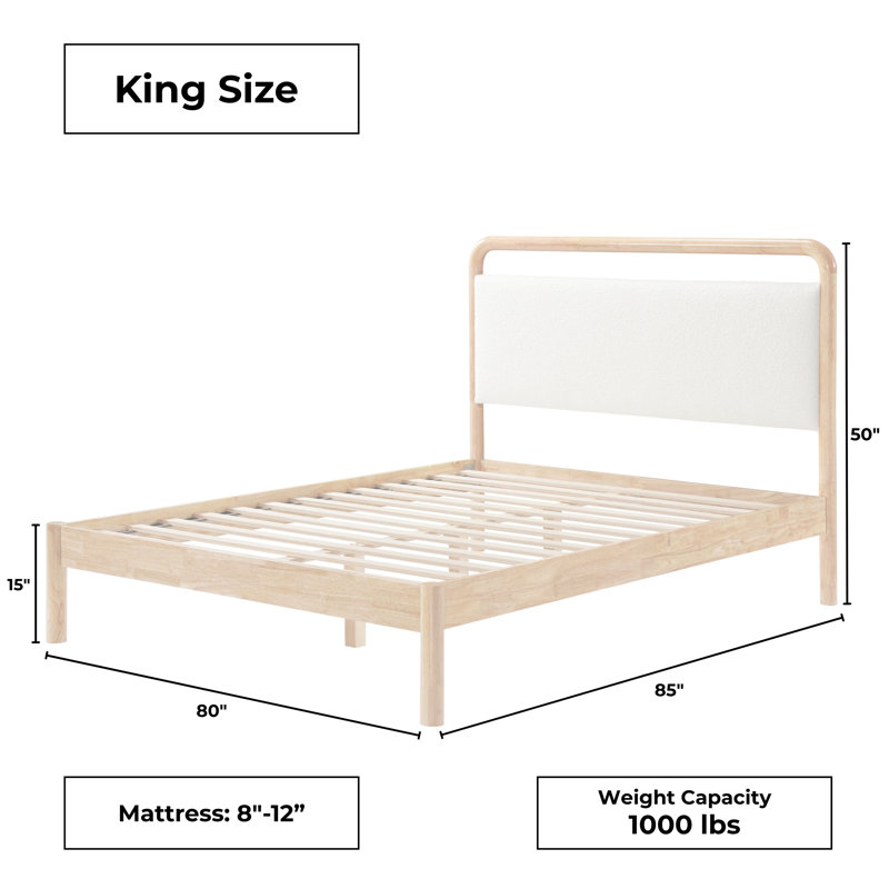 Ardin King Natural Solid Wood Bed, Natural, King