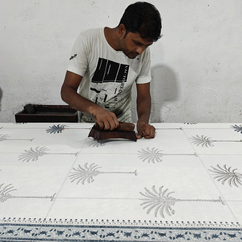 Palm Tree Blue Square Tablecloth, 72" Square
