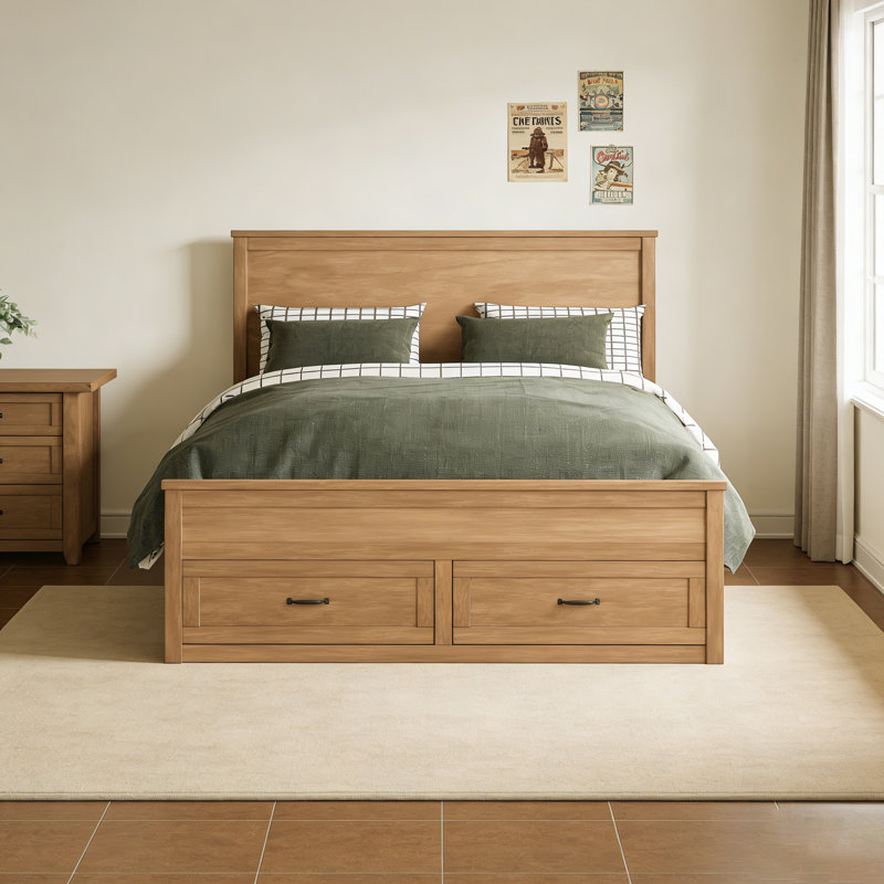 Structure de lit avec rangement en bois moderne à 6 tiroirs, lit plateforme avec support en lattes de bois, aucun sommier requis