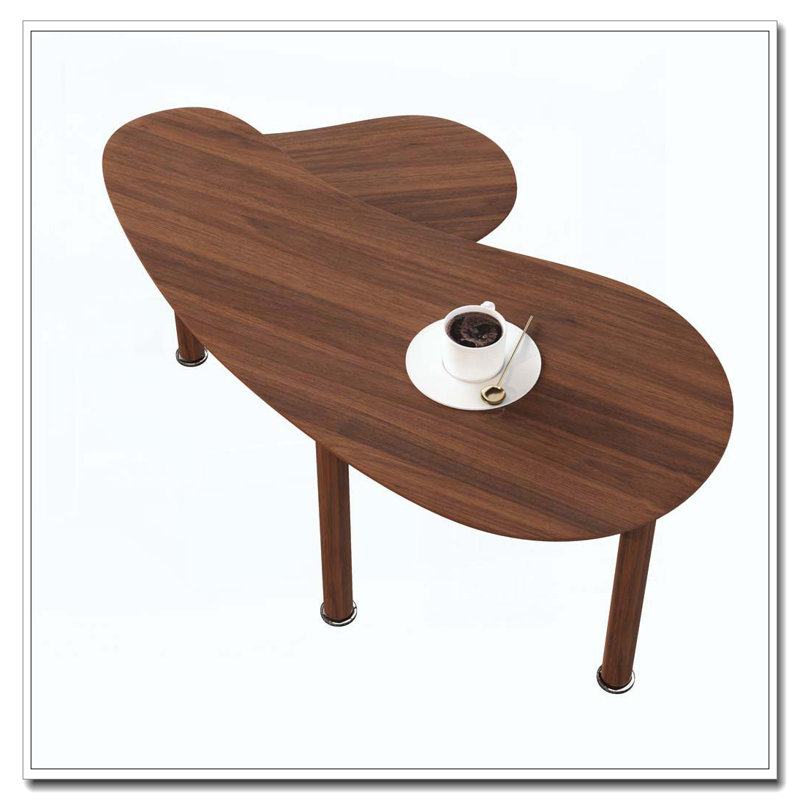 Table basse rotative avec pieds en bois d'hévéa massif, Noyer, Bois