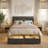 Jabril Bed Frame with Upholstered Headboard and Storage Drawers, Metal Platform Bed Frame with Power Outlets and LED Lights-1391206632-1405412701