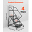 Échelle de rangement à 4 marches, escalier mobile en acier allié industriel, avec rampes, marches perforées antidérapantes et roues autobloquantes, échelle de plateforme robuste 450LBS pour bibliothèque de garage
