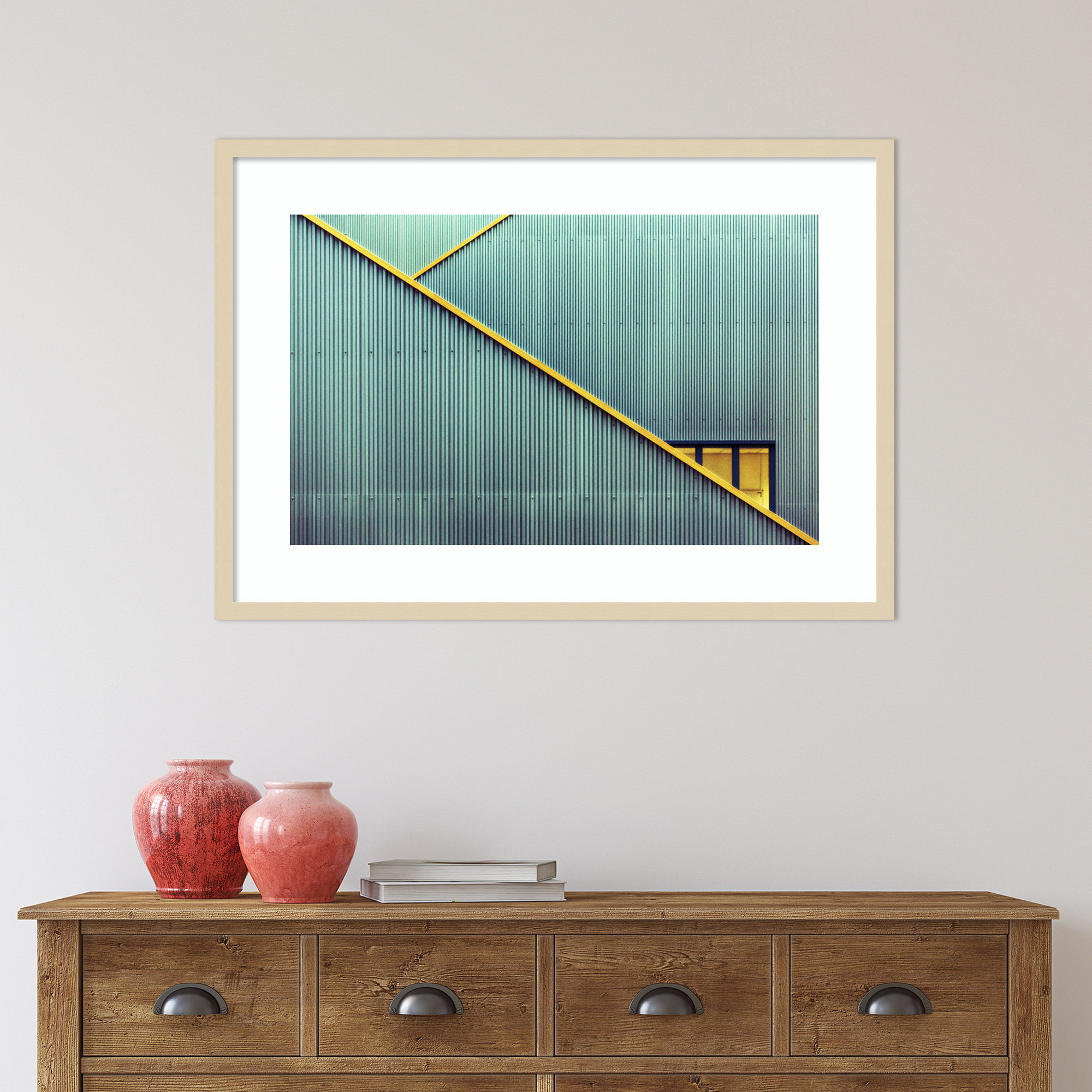 Stairs by Jan Niezen, Brown Framed Paper, 24.25" H x 34.38" W x 0.88" D