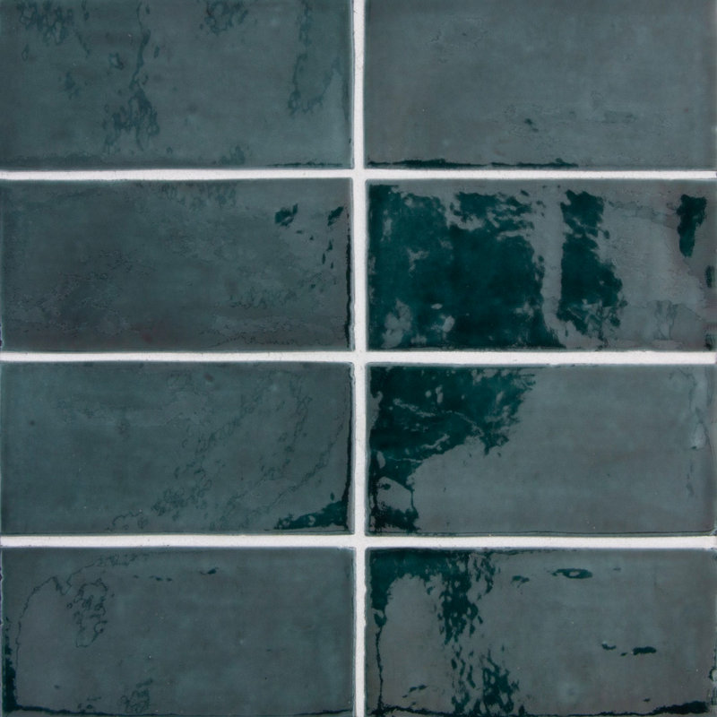 Magma 2" x 5" Zellige Italian Porcelain Subway Tile, Verdone Dark Green