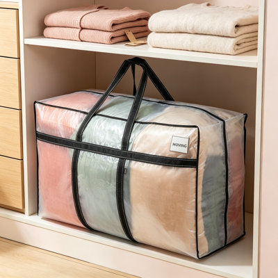 Très grands sacs de rangement robustes avec poignées, fournitures d'emballage réutilisables pour les vêtements, couvertures, décorations des Fêtes, chambre de dortoir, rangement pour arbre de Noël, pochette pour étiquette de fenêtre transparente, pliable