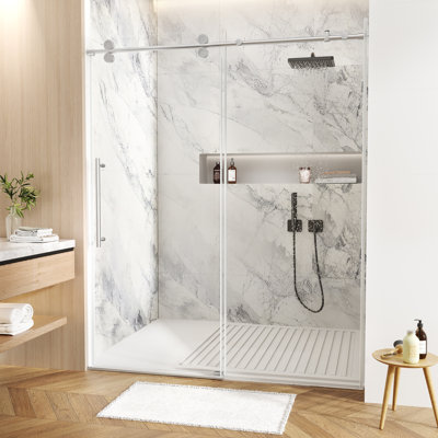 44-48 In. W X 74 In. H Single Sliding Frameless Anti-Collision System Shower Door With 1/4In. Clear Glass