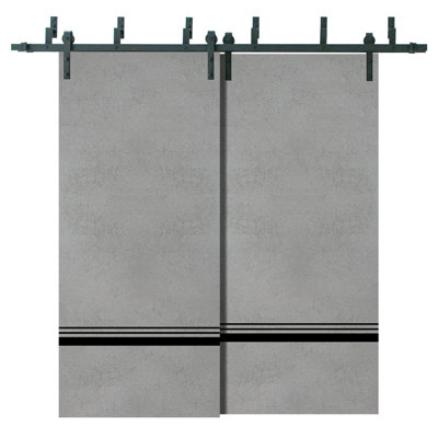 Portes coulissantes de grange avec quincaillerie de 2 m (6,6 pi) Planum 0012 Ensemble de rails robustes en béton pour portes coulissantes doubles en acier - 213 x 213 cm (84 x 84 po) (2 x 107 x 213 cm [42 x 84 po])