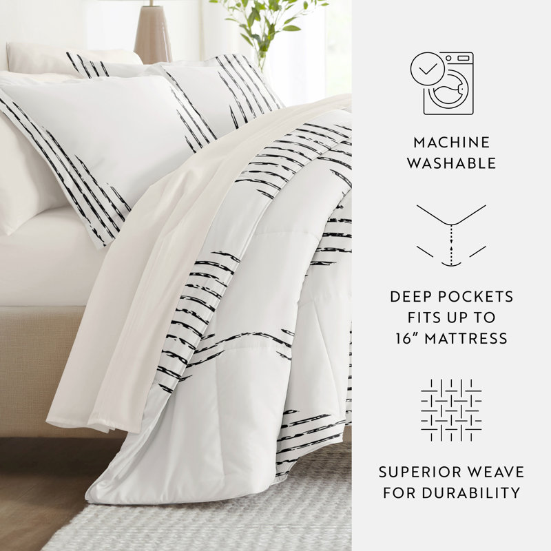 7-Piece Bedding Bundle - Pattern Comforter and Sheet Set, King Comforter + 1 Additional Piece, Gray Striped