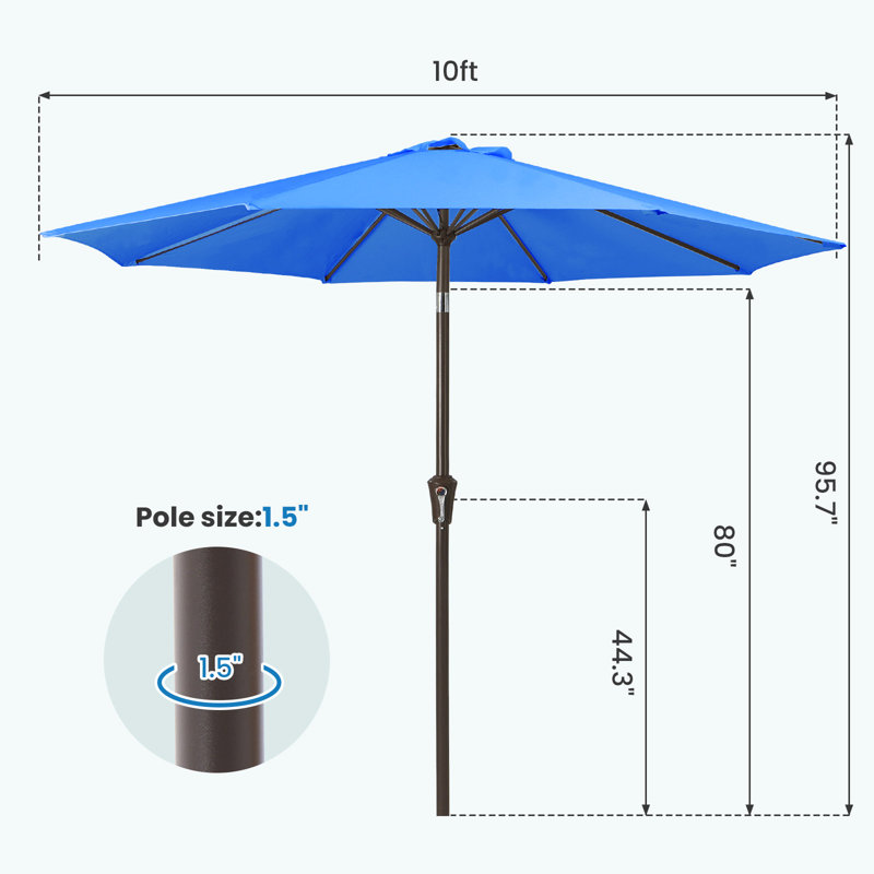 Parasol de marché inclinable Germar, H 95,7 po x l 120 po x P 120 po, Bleu