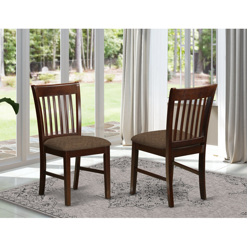 Norfolk Dinette Chairs - Linen Fabric Upholstered Wooden Chairs, Set of 2, Mahogany, Mocha, Mahogany