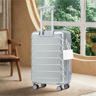 Grand bagage à carreaux en plastique dur 28 pouces ABS - Surface résistante aux égratignures Quatre roues multidirectionnelles, avec serrure à combinaison et crochets latéraux. (Argent)