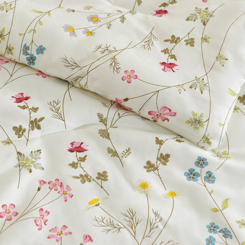 Nayoroom 3 Pieces Botanical Floral Beige Pink Flower Floral Comforter Set Vintage Style Soft Cotton Garden Floral Aesthetic Bedding Set