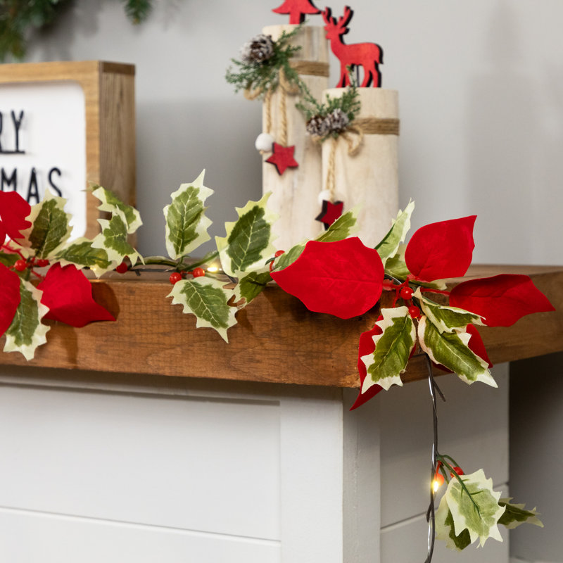 Pre-Lit B/O Mistletoe And Berry Christmas Garland - 7.5' X 5" - Warm White Lights