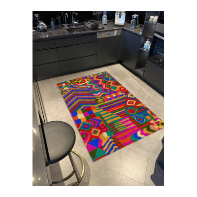 Multi Color Mixed Geometric Shape Pattern Modern Decorative Machine Washable Area Rug