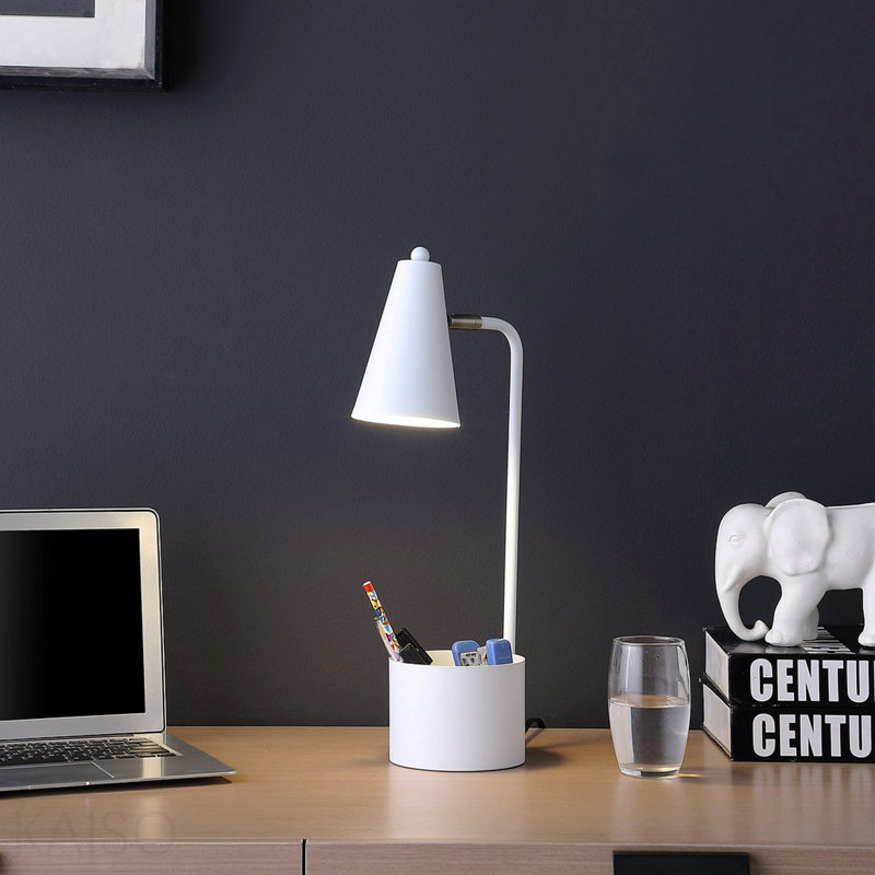 19.5" In Student White Metal Task Desk Lamp W/ Organizer, White, White