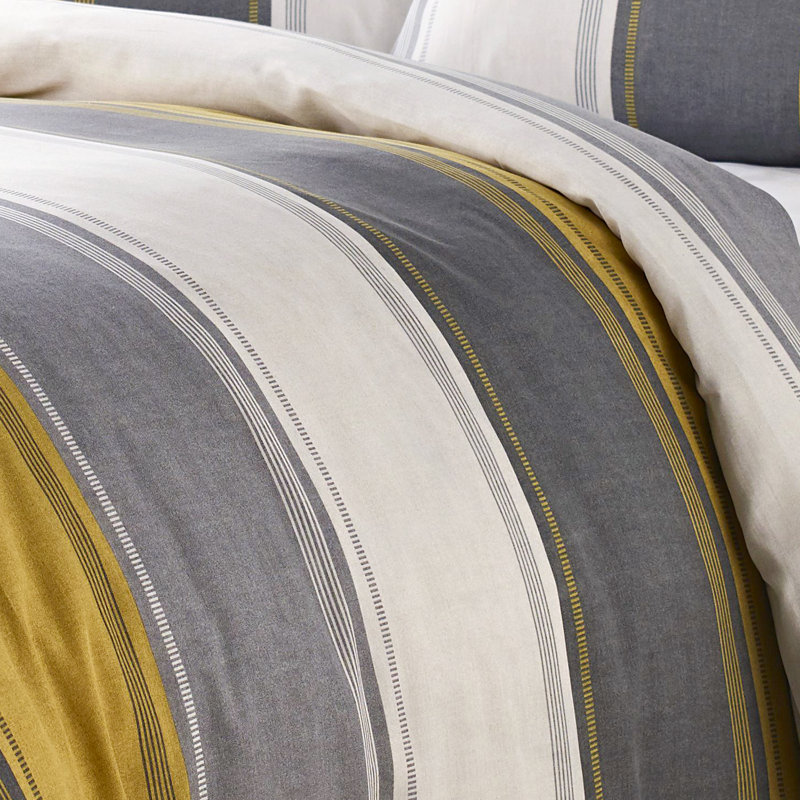 Polyester Striped Duvet Cover Set with Pillowcases, Ochre, Single Duvet Cover