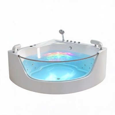 Baignoire tourbillon d'angle en acrylique blanc laiteux 59 pouces avec 16 jets et chauffage