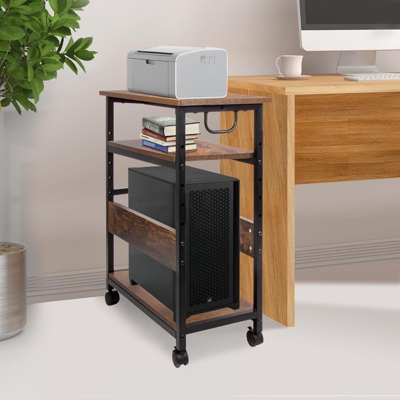 Computer Tower And Printer Stand, Height Adjustable Computer Tower Stand, 3-Tier PC Holder, PC Stands For Floor, Printer Stands With Wheel