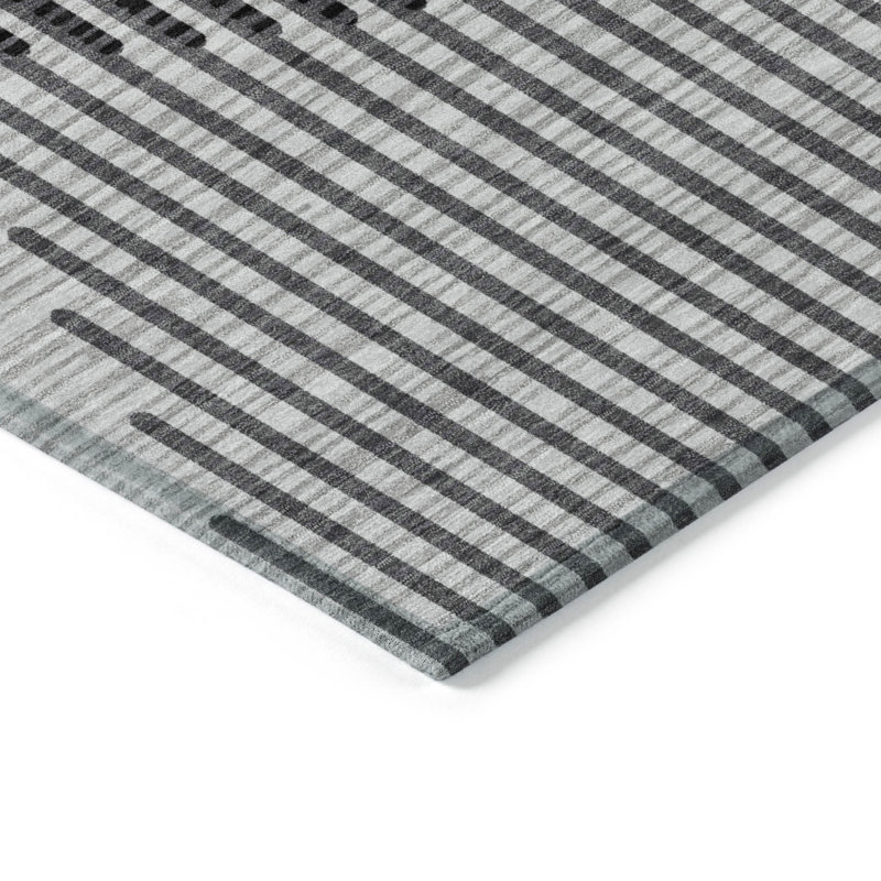 3' X 5' Gray Geometric Washable Indoor Outdoor Area Rug