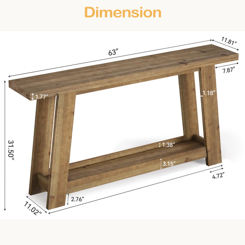 Table de canapé étroite, console à deux niveaux, table d'entrée en bois