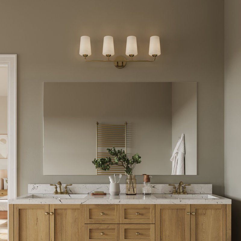 Celino Four-Light Bath & Vanity with Glass, Bronze, White