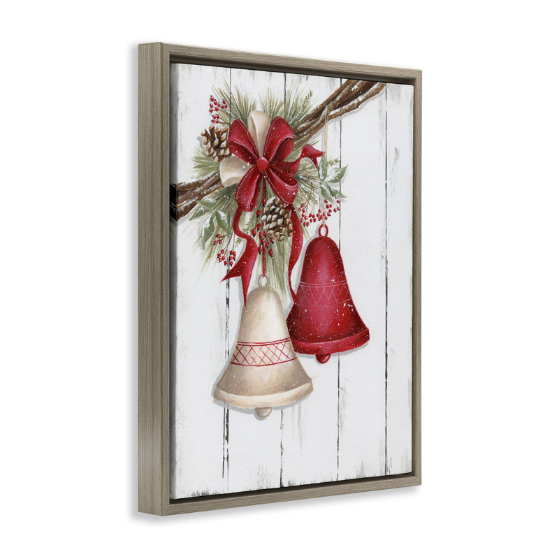 "Rustic Winter Bells", art mural sur toile flottante brune par Emma Leach, Cadre flottant orme Montalcino, H 31 po x l 25 po