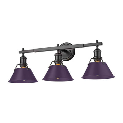 Orwell 3-Light Vanity Light - Matte Black - Exotic Purple Shade