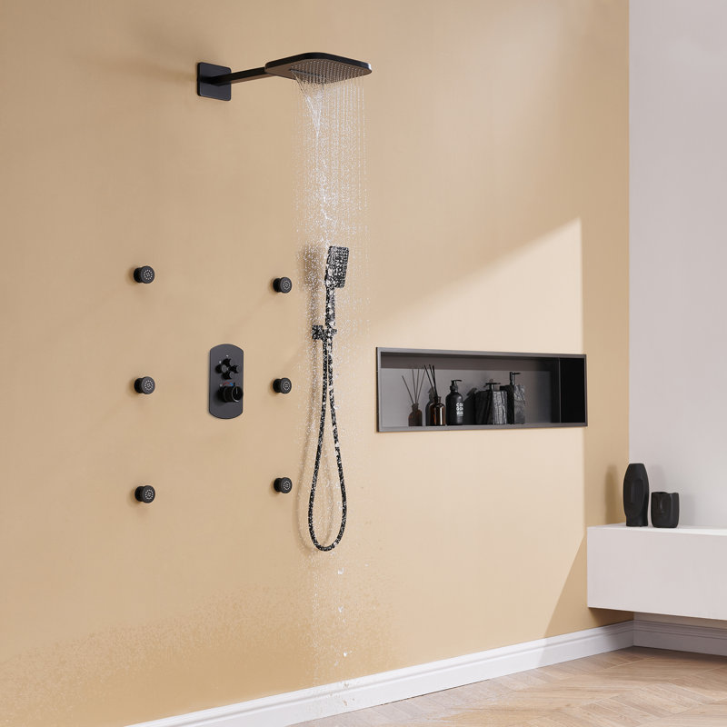 Robinet de douche mural avec valve brute Herathena, Noir mat