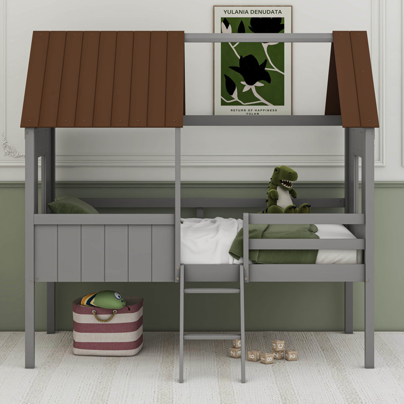 Lit mezzanine simple en bois avec deux fenêtres latérales