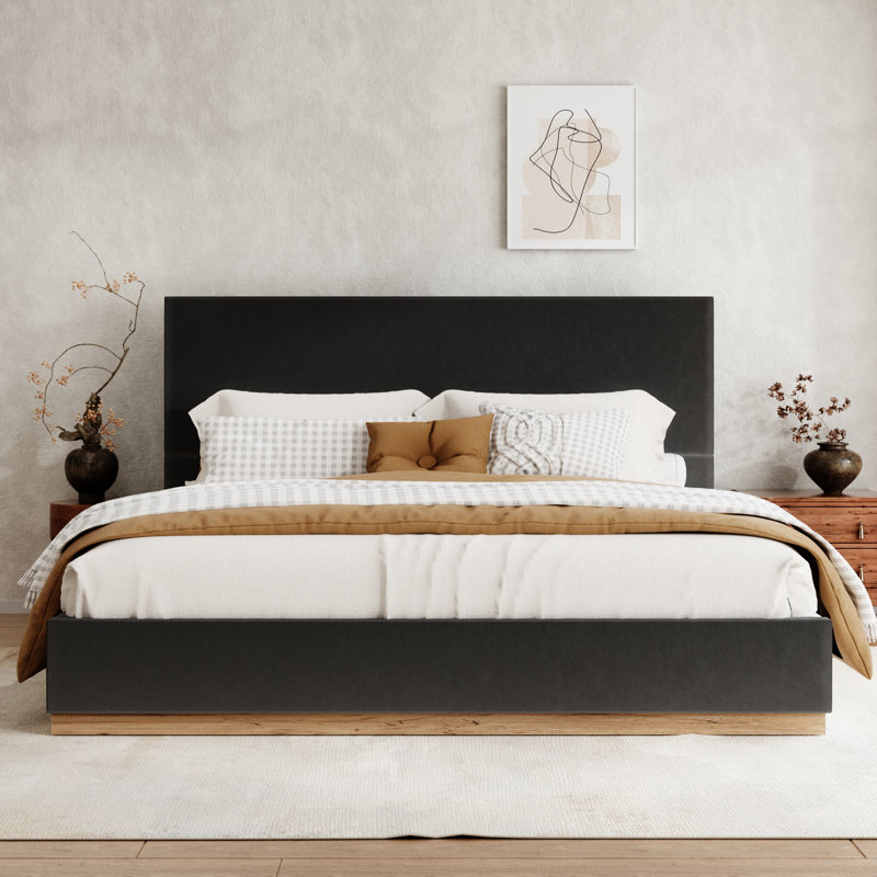 Haden Upholstered Platform Bed Frame, Black, King