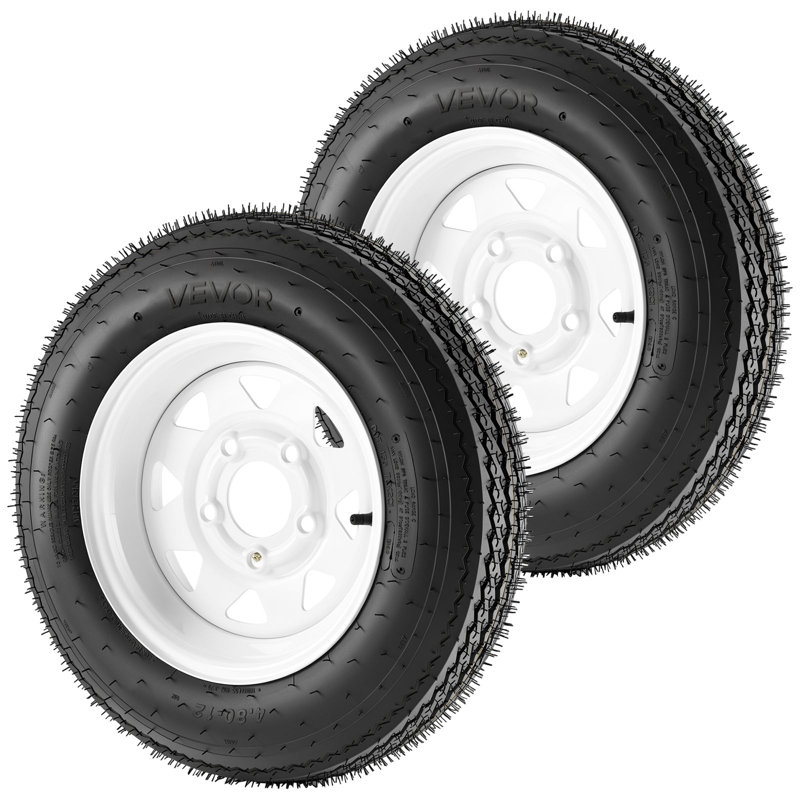 Trailer Tire Rim Assembly 4.80-12 with 5 Lug on 4.5 in PCD, 6 Ply Load Range C Trailer Tire on 12" White Rims, 2.8 in Center Bore, Max Load 990LBS 90PSI for Utility/Boat/Camper Trailers