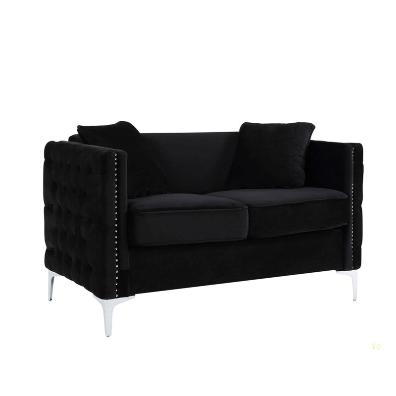 Bayberry 53" Velvet Sofa With 2 Pillows, Black
