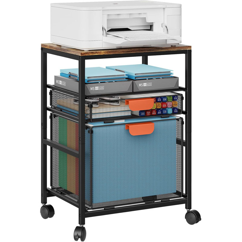 Black Rolling File Cabinet With Handle - Mobile Filing Cabinet On Lockable Wheels (Printer Stand, Hanging File Organizer For Home Office)