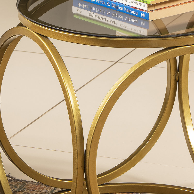 Montauk Glass Top Stainless Steel Frame Side Table, Gold