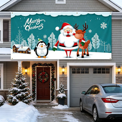 Décoration de Noël pour porte de garage : grand drapeau festif pour fond de porte de garage, extérieur, intérieur, fête à la maison.