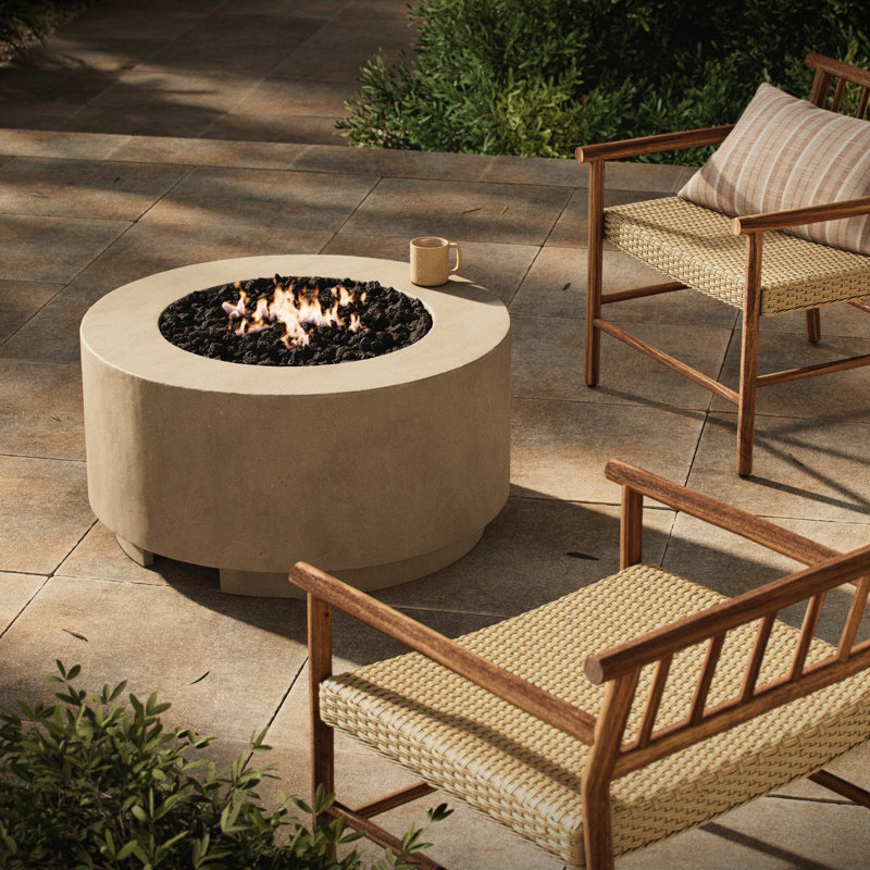 Damian 16.5" H x 35.5" W Concrete Outdoor Fire Pit Table, Natural Concrete, Natural Gas